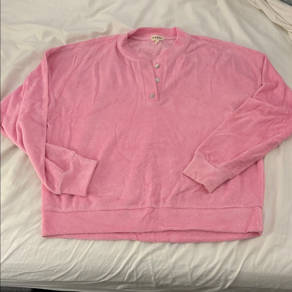 DONNI. Pink Terry Henley Sweatshirt